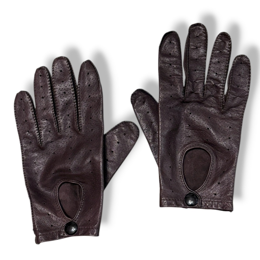 GRANDOE Dark Brown Perforated Leather Driving Gloves VINTAGE